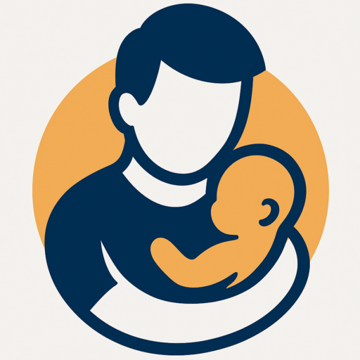 Icône vectorielle minimaliste d’un papa tenant son bébé, idéale pour un site dédié à la parentalité masculine.